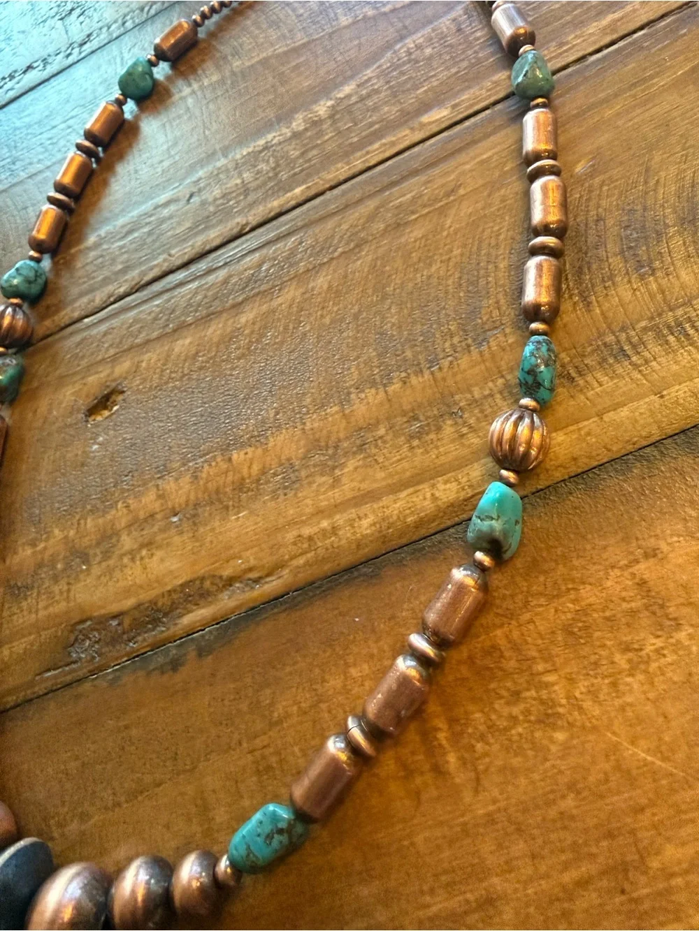 Copper Bead Necklace with Turquoise Accent